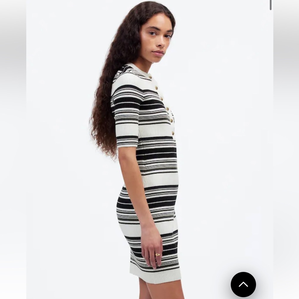 NWT Madewell Henley Sweater Striped Black and White Short Sleeve Dress - Picture 4 of 8